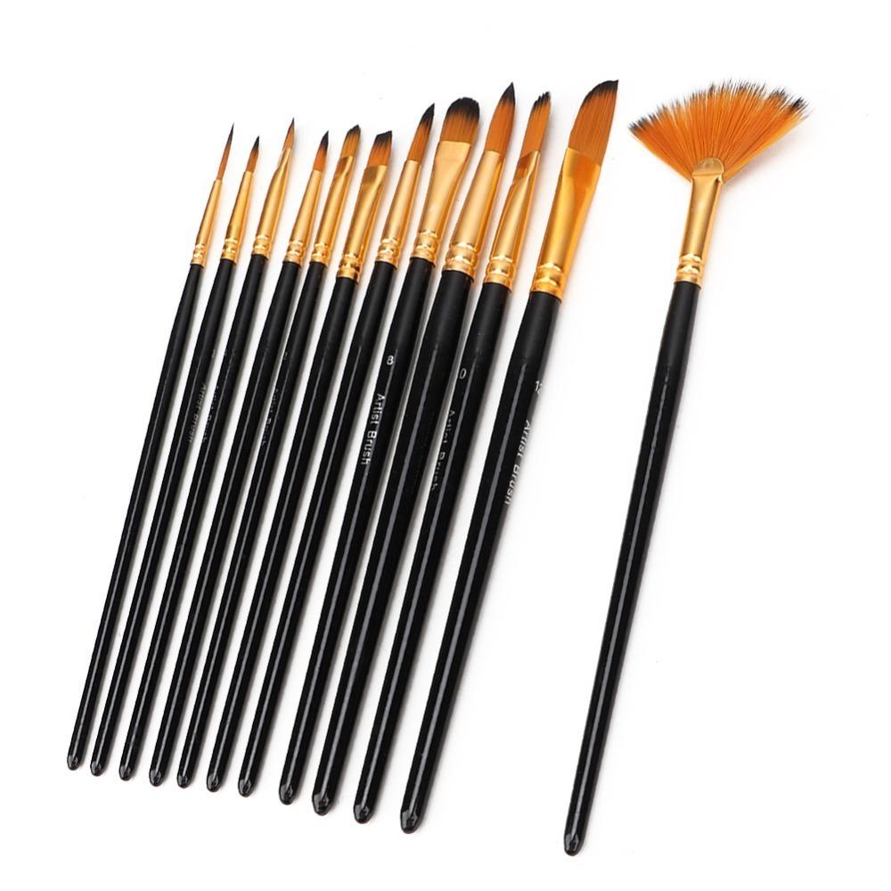 

12PCS Comfortable grip Nylon Art Brush Set Acrylic Oil Painting Brushes Gouache coloring Painting Brushes