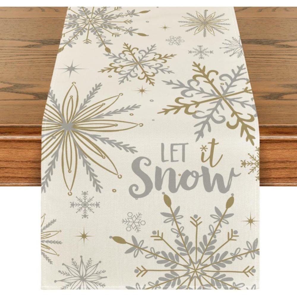 Christmas Snowflake Table Runner Durable Linen Dining Tablecloth Stain Resistant Holiday Decor