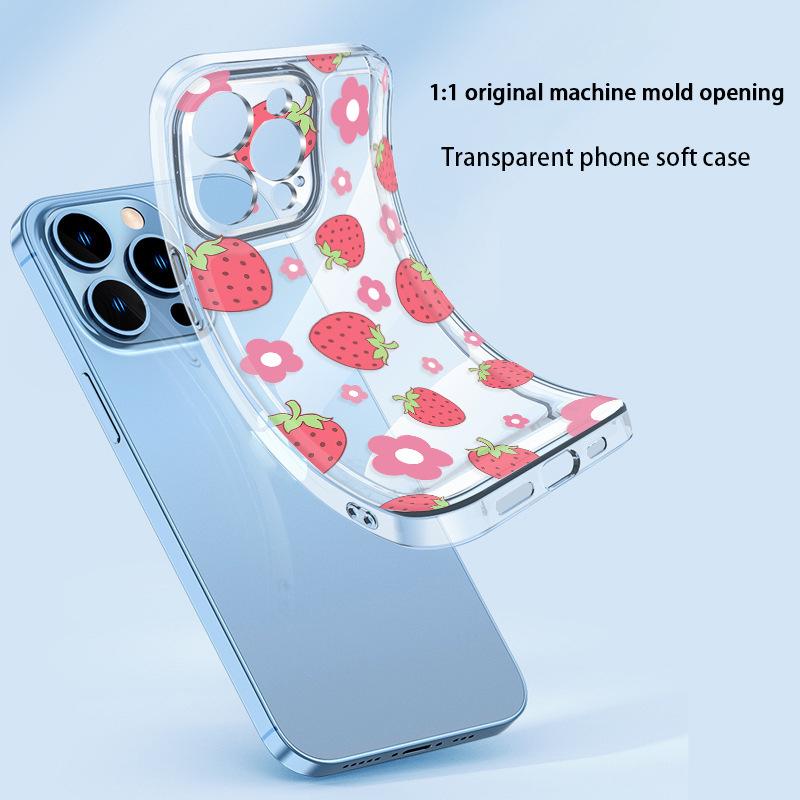 Foreign Trade Mobile Phone Case Ultra-thin, Sweet Strawberry Transparent Soft Case iPhone17 Anti-drop All-inclusive Apple 15promax