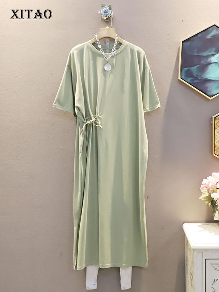 

XITAO Fashion Women Pullover Casual Solid Color Dress WLD6302