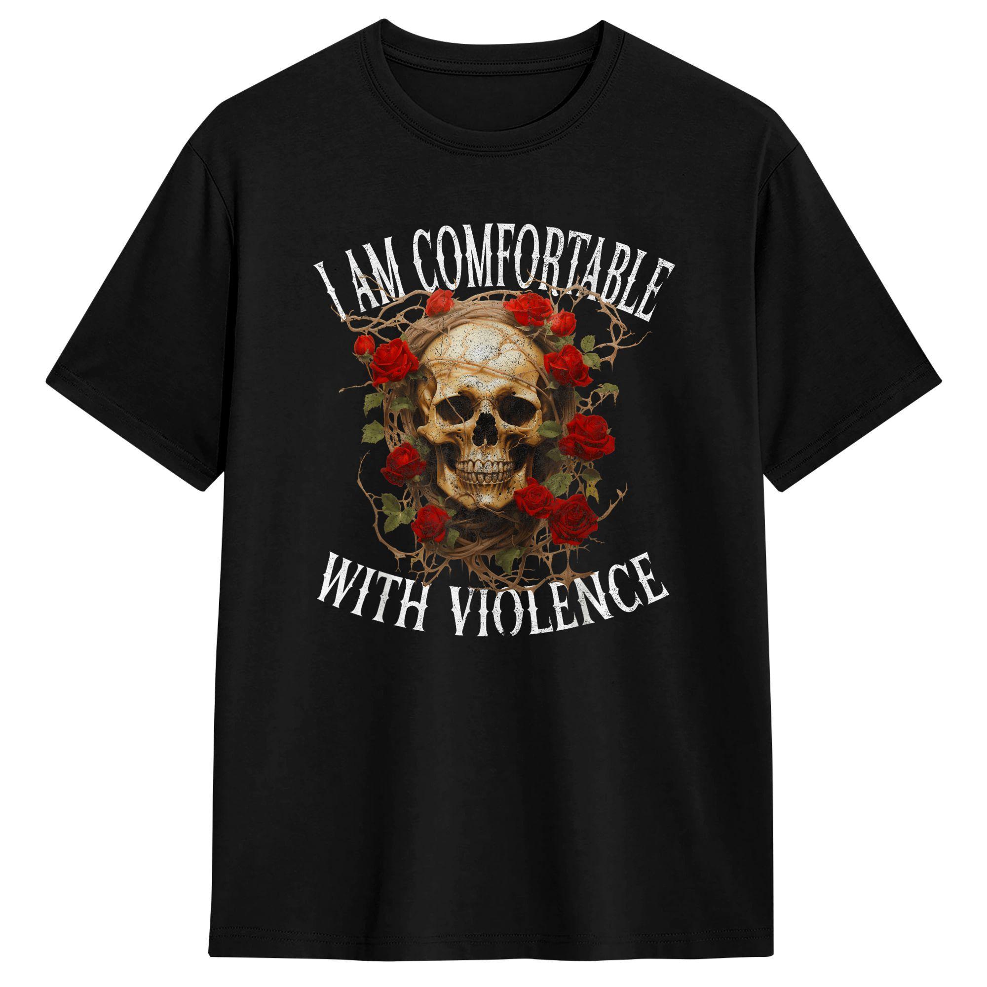 

Vintage T-Shirt Funny Sarcasm I Am Comfortable With Violence Gothic Cotton T-Shirts Hipster Tshirt for Man Summer Awesome Tee... S разноцветный