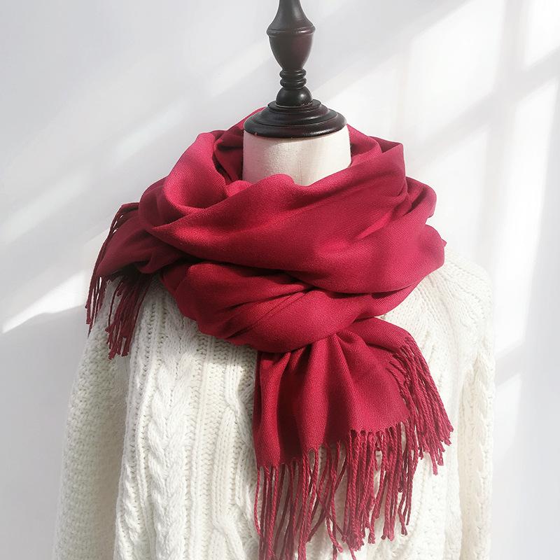 Solid Color Scarf for Women in Winter Korean Style Versatile Student Autumn and Winter Thickened Long Imitation Cashmere Red Men's Scarf Trendy