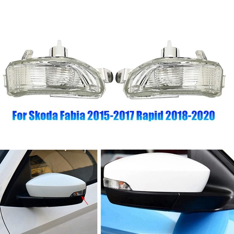 1 Pair Rearview Mirror Turn Signal Light Shell Indicator Transparent & Silver Plastic For Skoda Fabia 2015-2017 Rapid 2018-2020 Transparent  Silver