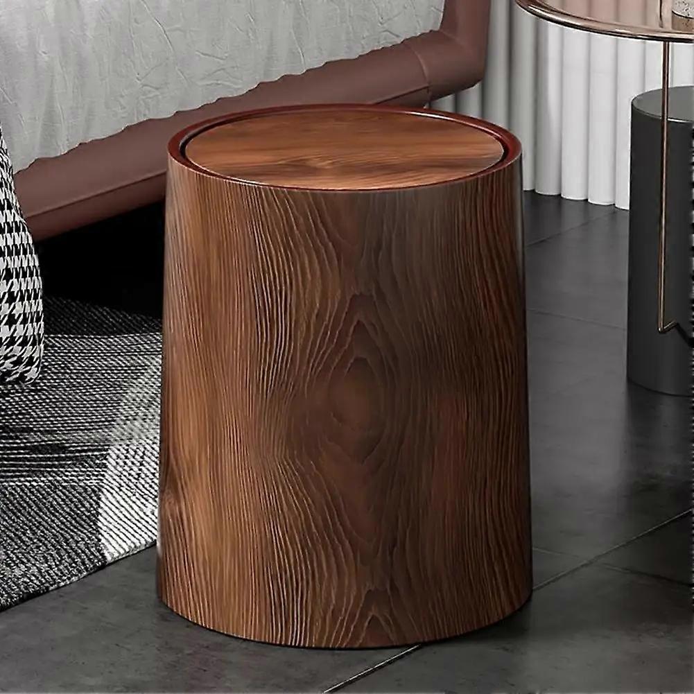 Multi-scene Imitation Wood Grain Trash Can Vintage Garden Trash Can with Lid for Home Office Vintage Decorative Storage 