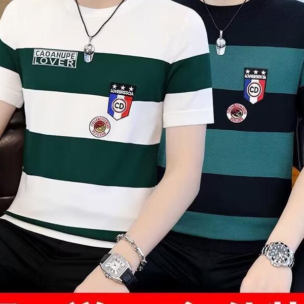 

2025 Men s Quick-Dry Striped Short Sleeve T-Shirt - Slightly Loose Fit, Bestseller 2XL чорний білий колір