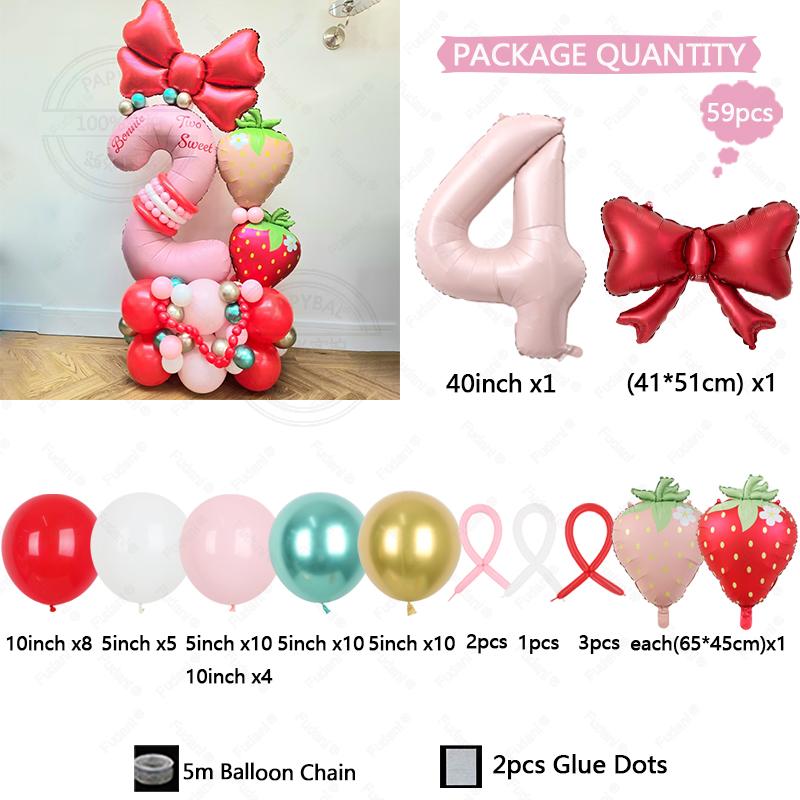 59pcs Strawberry Balloon Garland Set Suitable for Birthday Wedding Anniversary Graduation Ceremony Indoor/outdoor Decorations