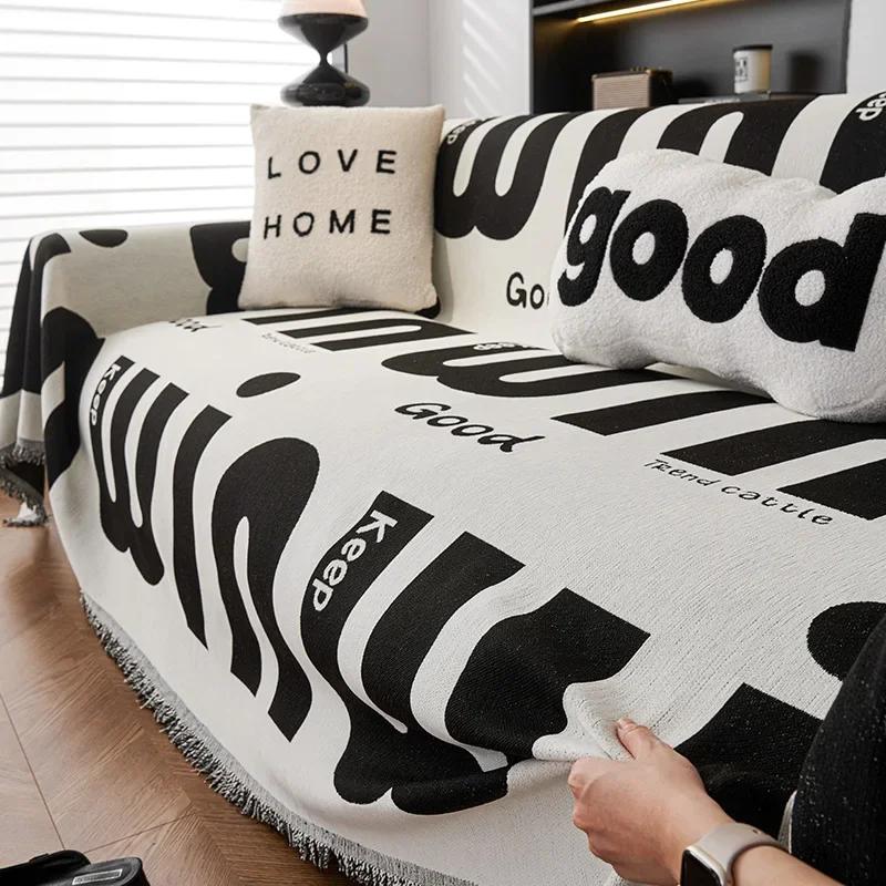 1/2/3Seater Print Chenille Sofa Throw Blanket Double-Side Anti-Wear Sofa Towel Camping Outdoor Blanket Tablecloth For Home Decor