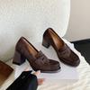 Retro Minimalist Niche Platform Thick-soled High-heeled Shoes for Women, Leather Shoes
