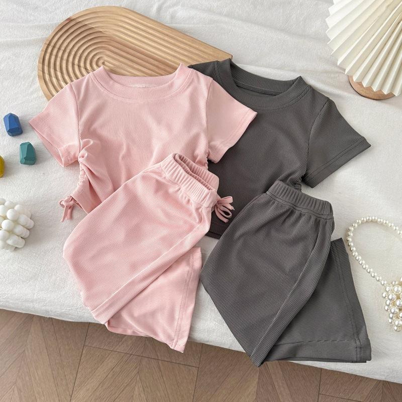 New Summer Outfit For Girls: Short-Sleeve Bell-Bottom Pants Two-Piece Set Stylish Baby Homewear Lightweight