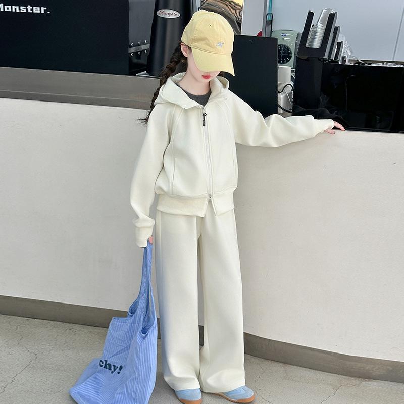 

Модный весенне-осенний спортивный костюм для девочек: Кардиган-толстовка с капюшоном и брюки широкого кроя 130 cm абрикосовый