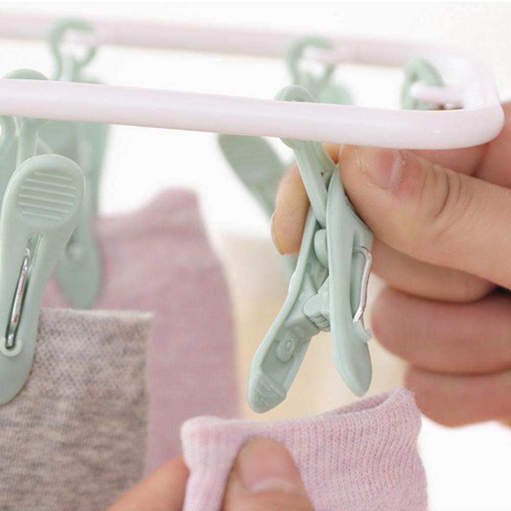 12 Clip Foldable Plastic Clothes Hanger Multiple Clip Anti Slip Clothes Hanger Underwear And Socks Small Clothes Hanger Drying C