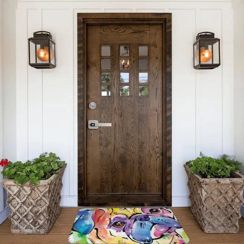 Pug Colorful Pugs Art Dog Pet Lover Floor Door Bathroom Kitchen Mat Anti-Slip Indoor Cute Pet Doormat Toilet Entrance Carpet Rug