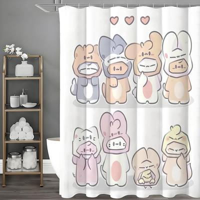 Cute Cartoon Rabbit Shower Curtain, Bathroom Decorative Shower Curtain, Waterproof Shower Curtain with Hooks