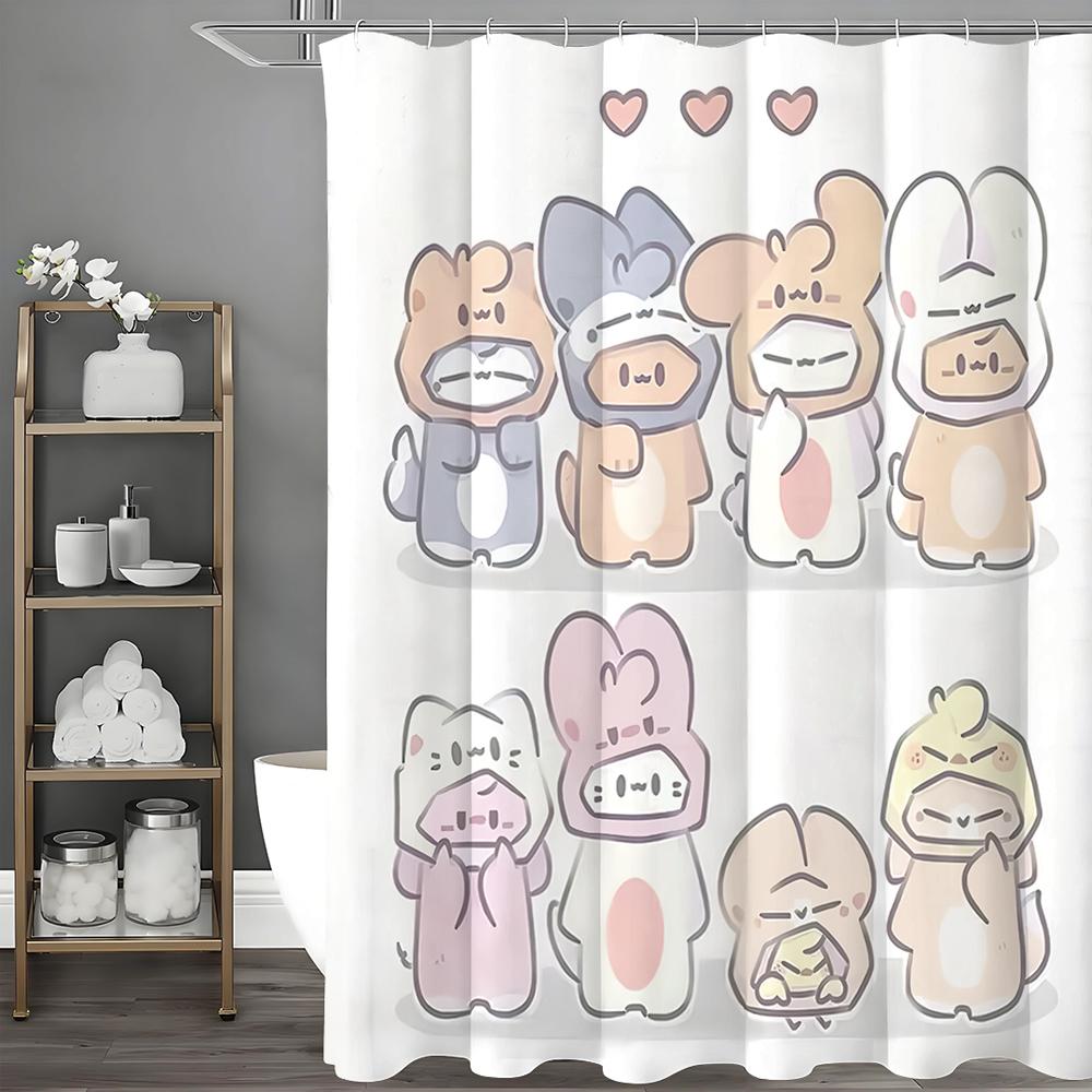 Cute Cartoon Rabbit Shower Curtain, Bathroom Decorative Shower Curtain, Waterproof Shower Curtain with Hooks
