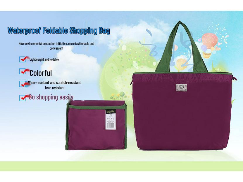 Eco-Friendly Waterproof Foldable Shoulder Shopping Bag - Large Capacity