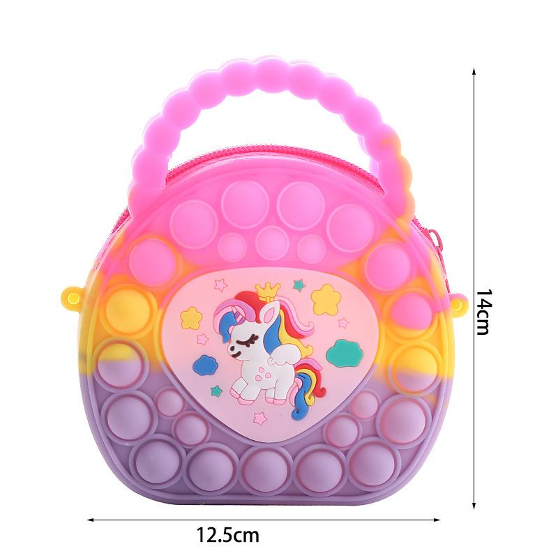 New Eliminate Rat Pioneer Bag Cartoon Unicorn Coin Purse Silicone Messenger Bag Children Fidget Toy Bubble Stress Relief Handbag