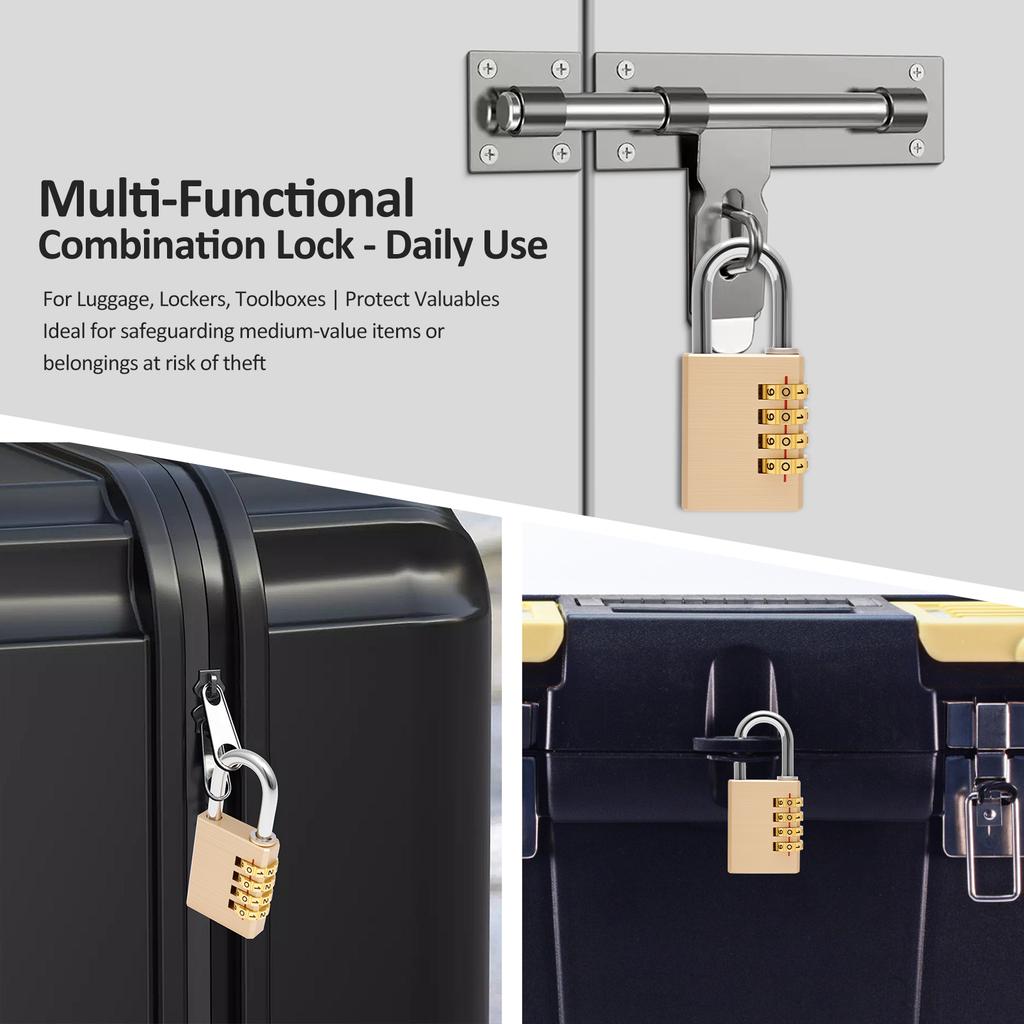 2 Stück Zahlenschloss Messing Schloss mit individuell einstellbarer Kombination Koffer Schloss / Schließfach Schloss für Tor Fitnessstudio Sport Zaun