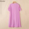 ZANZEA Women Casual Round Neck Solid Color Short Sleeve Long Dress