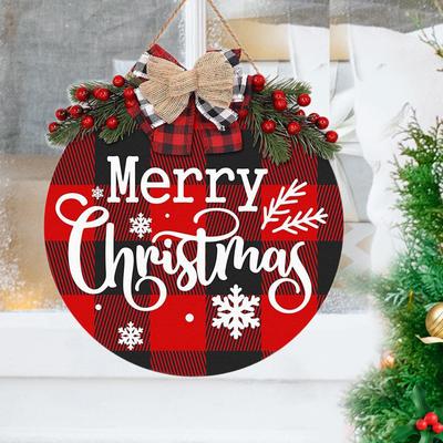 Christmas Door Sign with Bow, Rustic Wooden for Hanging, -/window Decoration,