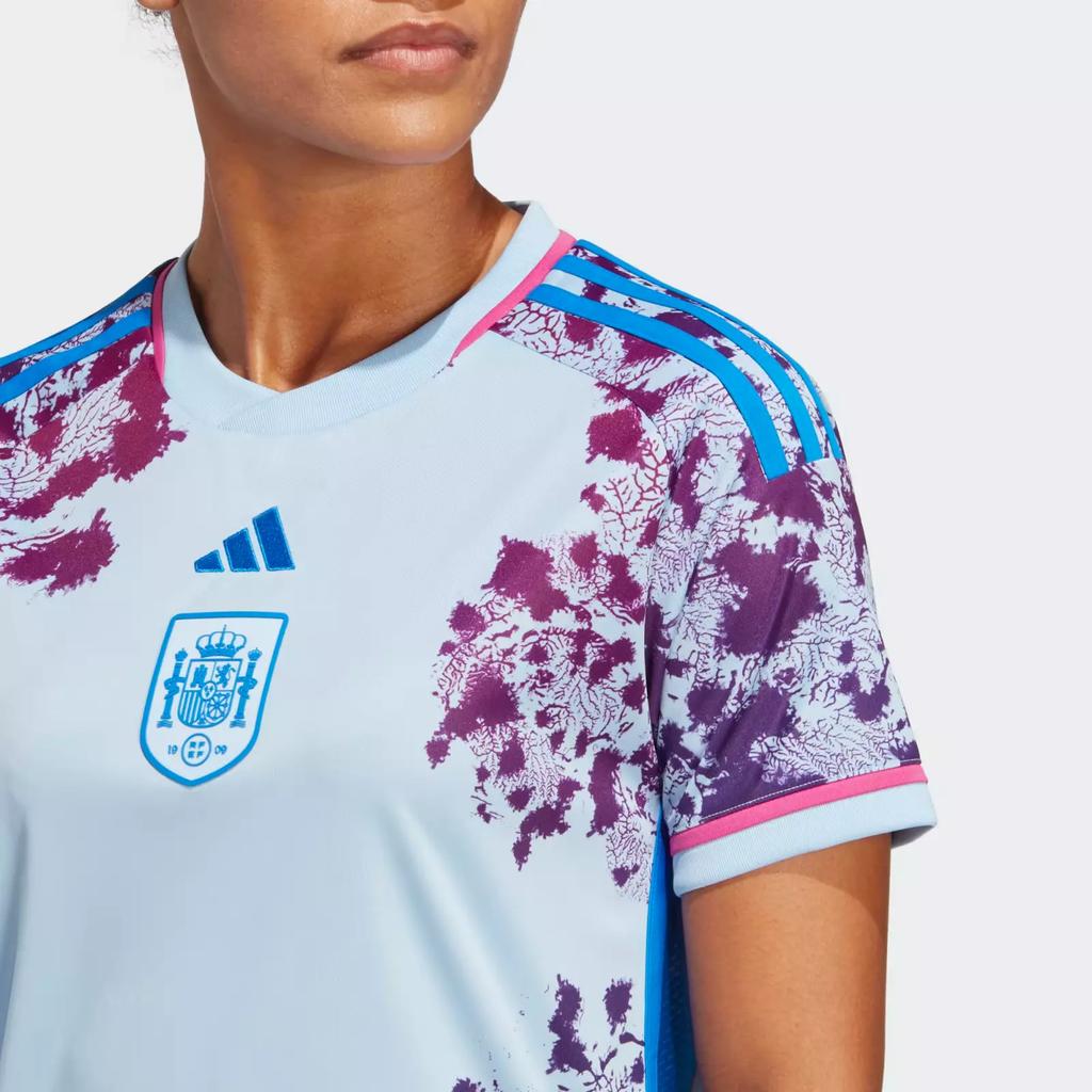 adidas Spain Away Color Block Striped Breathable Short Sleeve Football Shirt Women Tops Glowing-Blue HT4315