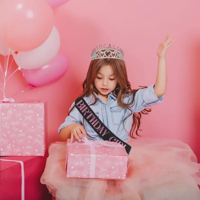 Crystal Letter Crown Birthday Girl Headband Set