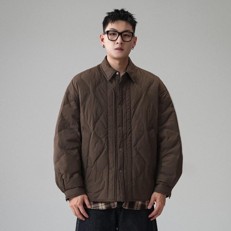 Men s Trendy Lightweight Diamond Quilted Jacket - Winter 2025 Fake Two-Piece Style 3XL 90-100kg кофейный