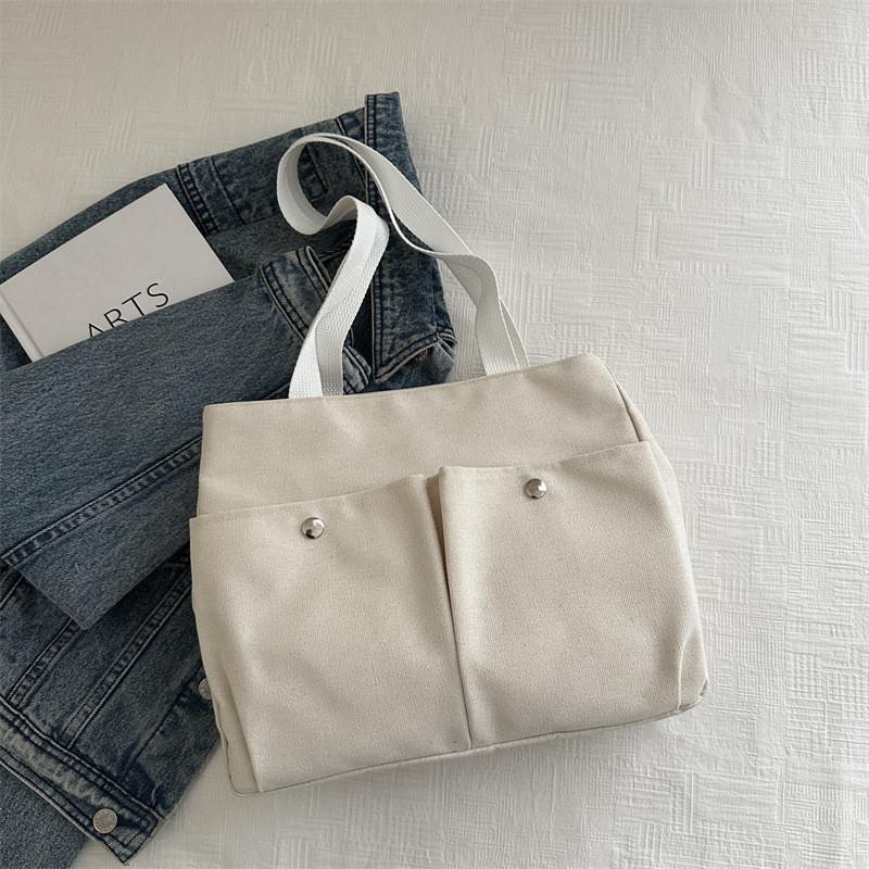 Fashionable Simple Shoulder Bag For Women In Gray Durable Canvas Material