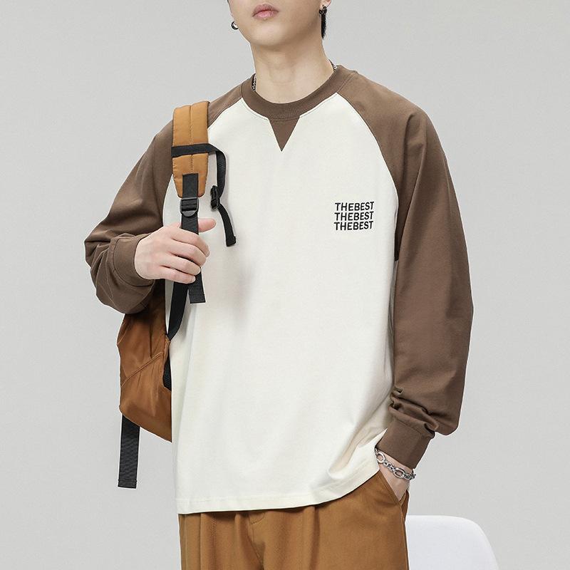 

Футболка с длинными рукавами из плотного хлопка, американская, с затычками на плечах, мужская, модная, брендовая, свободная, большого размера, на весну и осень, мужская рубашка-свитер 4XL