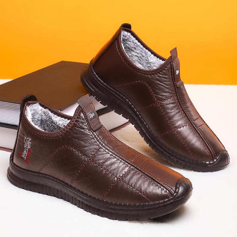 Warme Baumwoll-Kurzstiefel für Herren, große Größe, mit Polyurethan - Bequeme flache Öffnung, verdickt, mit Plüsch-Stil