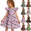 Girls Halloween Casual Dress Round Neck Ruffle Cap Sleeve Dress with Ghost Pumpkin Print Lightweight Comfortable Fabric for Everyday Wear