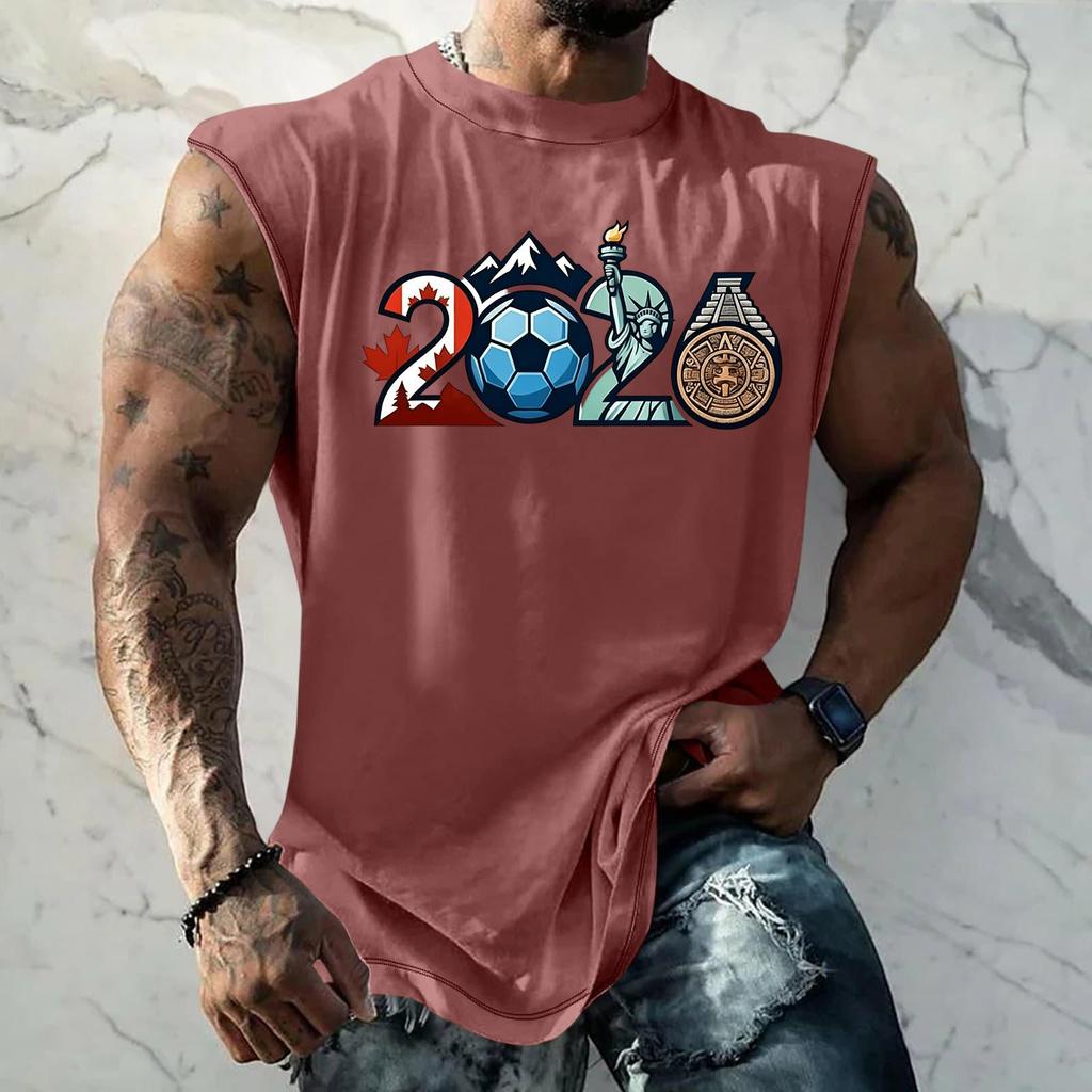 Men's Basic Sleeveless Vest Loose Fit Tank Top with World Cup Themed Graphic Print Summer Casual Sportswear Muscle Shirt