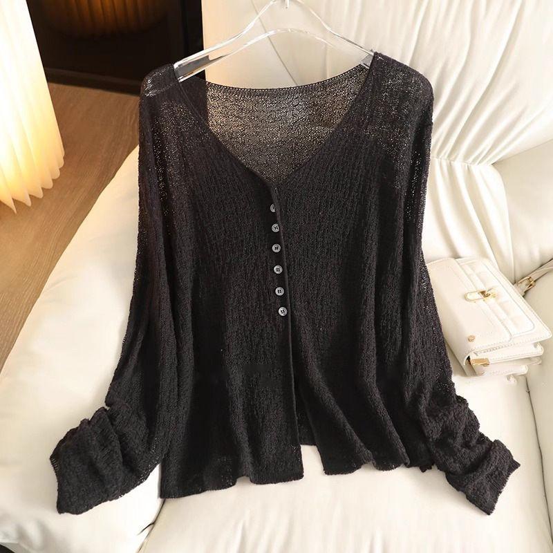 Dünne Pulloverjacken Damenbekleidung Ausgeschnitten Langarm Sommer Einfarbig Pullover V-Ausschnitt Lässig Gestrickte Cardigan Jacken