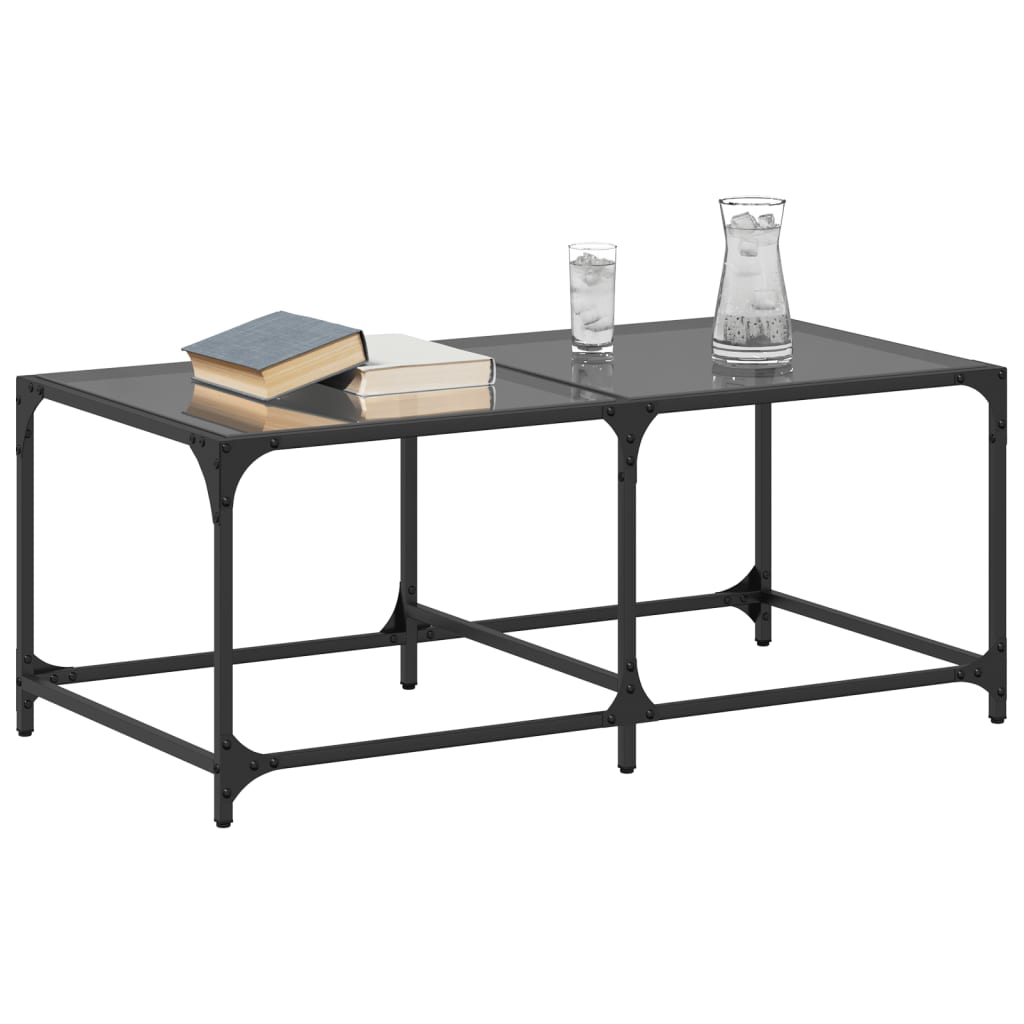  Coffee Table with Black Glass Top, 98.5x50x40 Cm, Steel