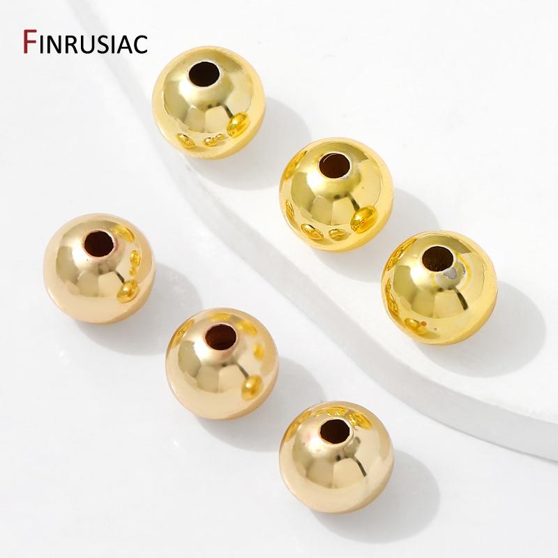 10-100Pcs/Lot 14/18K Gold Plated Brass Bead Metal Ball Round Loose Spacer Beads,DIY Bracelet Necklace Making Accessories