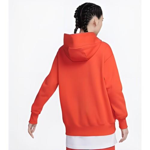 Nike Women's Pullover Hoodie with Solid Color Logo Print and Drawstring