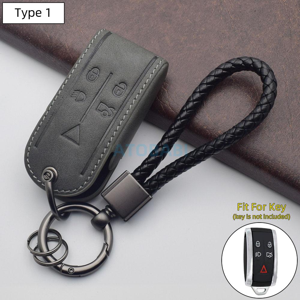 

Gray Leather Car Key Cover Bag For Jaguar XF 2013 2014 2015 XK XKR SJ 8 Smart Keyless Remote Fobs Shell Case Skin Auto Accessory