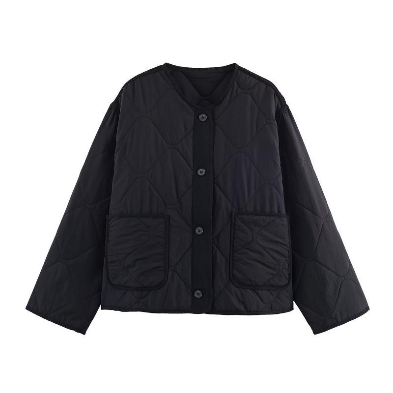 Za Autumn New Women Clothes 2025 Western Style Fashion Simple and Versatile Diamond Plaid Cotton-padded Jacket Outerwear 8372279