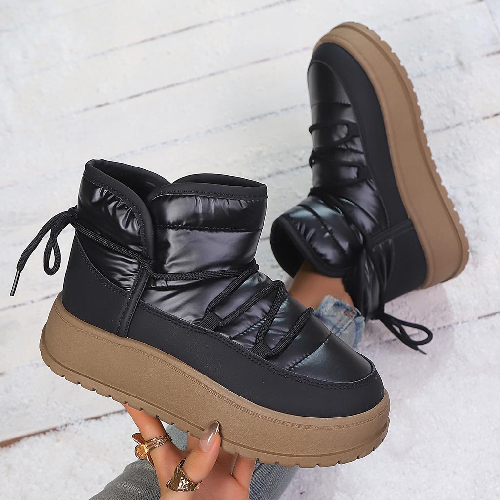 Snow Boots Women's New 2025 Autumn and Winter Cotton Shoes Warm Cloth Velvet Medium Help Small Man Thick Sole Inner Height Increase Shoes