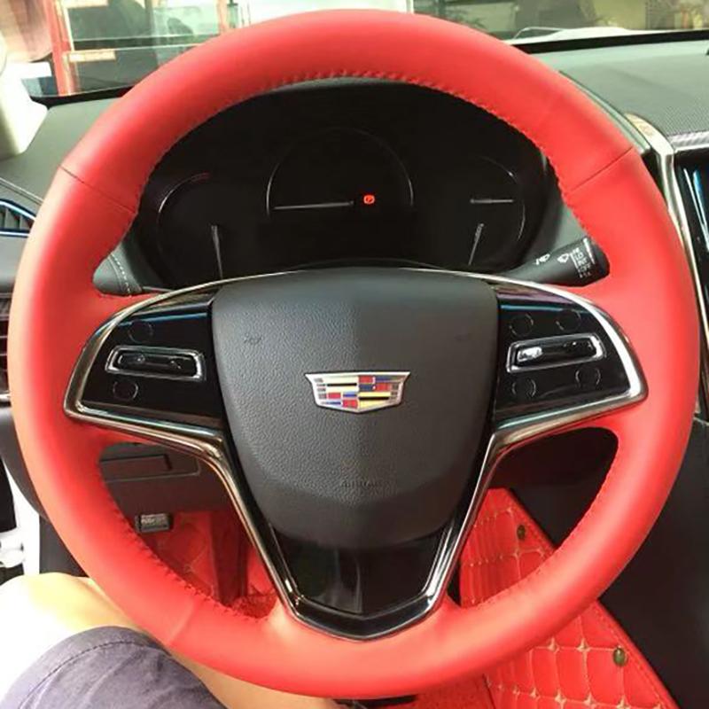 

For Cadillac ATS ATS-L 2013- CTS ELR 2014-2018 Hand Sewing Non-Slip Napapi Leather Carbon Fiber Car Steering Wheel Cover 5