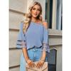 Spring Summer Blouses Women's Slanted Neck Shirt with Loose Five Quarter Sleeves Fashion Casual Solid Color Metal Buckle Single Shoulder Top Women