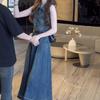 2026 Summer Retro Hong Kong Style Sleeveless Lapel Denim Dress with Waist-Slimming Design