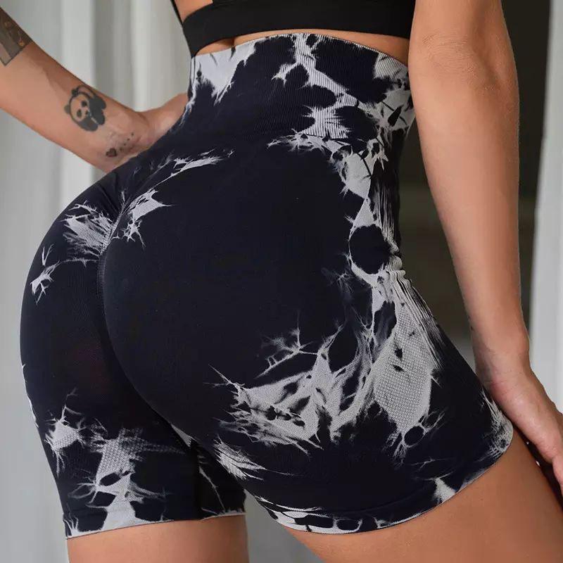 Women's High-Waisted Tie-Dye Yoga Shorts - Comfortable, Elastic, Athletic Wear for Fitness