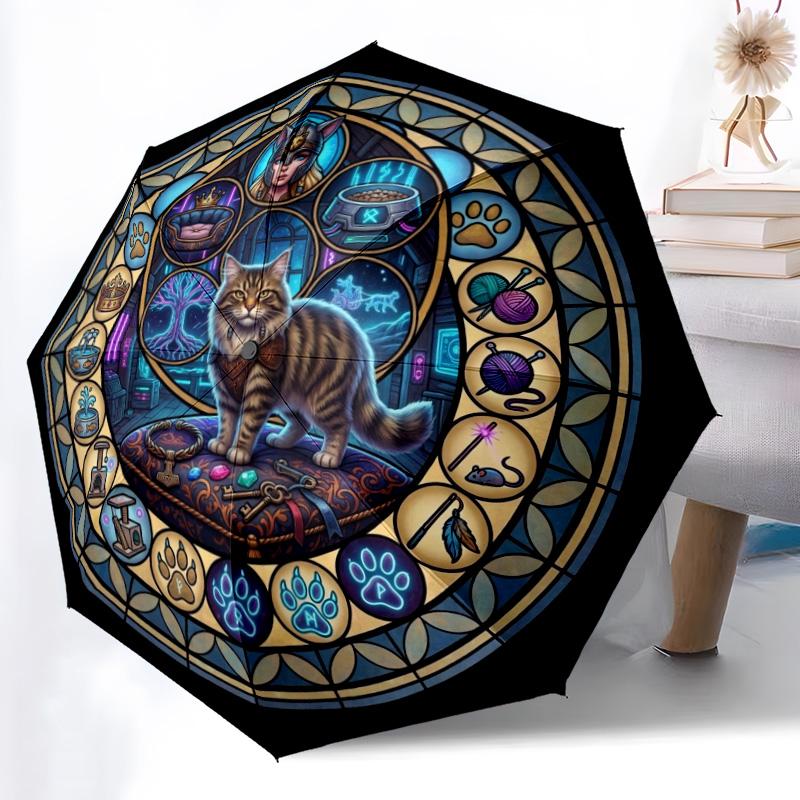 Cat Kingdom Mandala pattern umbrella, portable and foldable design, 8 ribs, a casual accessory for Halloween, Christmas, and birthday gifts.