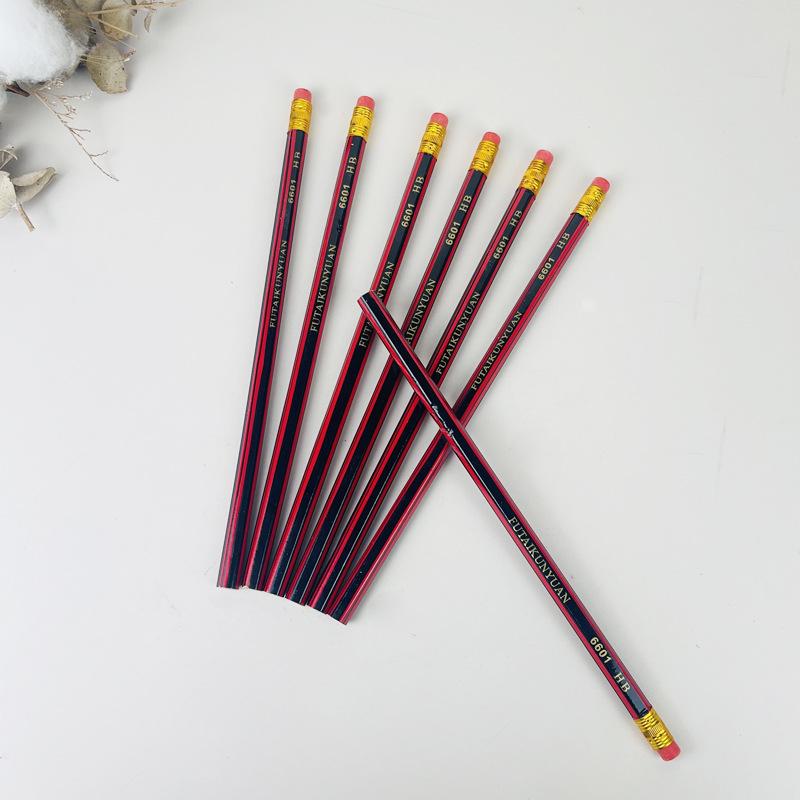 10-Pack HB Red  Black Striped Drawing Pencils, Hexagonal Barrel, Natural Wood, Ideal for Students HB