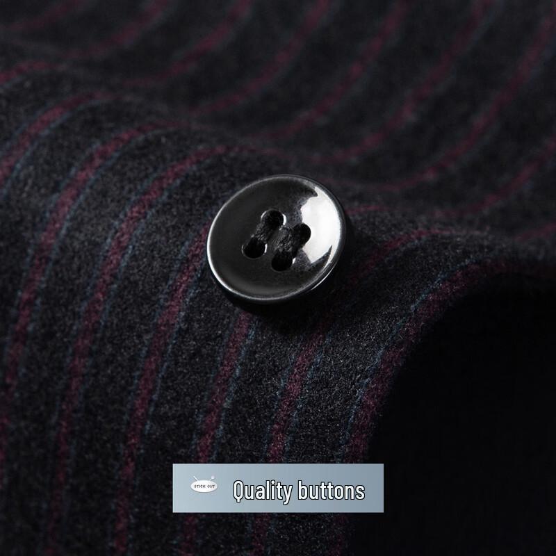 Futing Men's Striped Fleece-Lined Business Shirt with Silk and Wool Blend