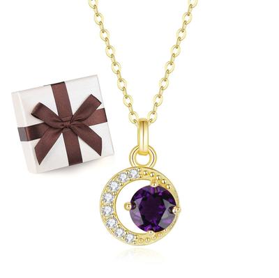 Zirconia Amethyst Power Stone 14K Gold Plated Necklace for Women