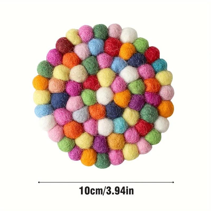 Felt ball mat, colored felt mat insulation table mat, rainbow themed decorative mat, tea mat