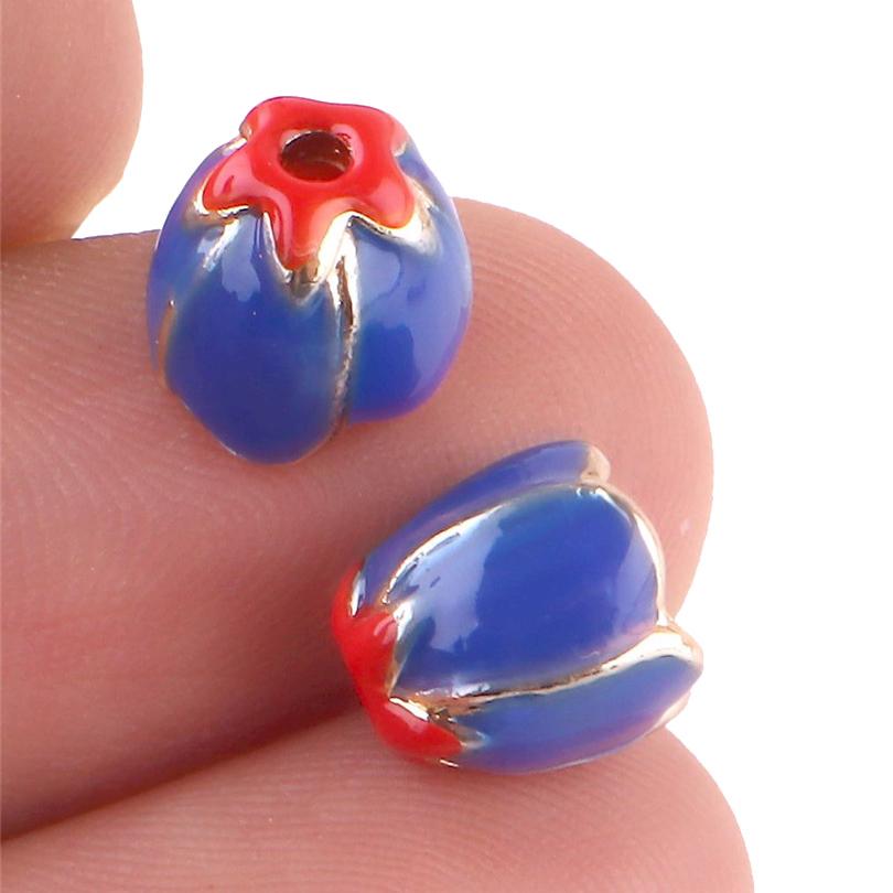 

6pcs Enamel End Caps Charms Zinc Alloy Metal Bead Caps Cloisonne Bead Caps Copper Plated Flower Beads For Jewelry Findings
