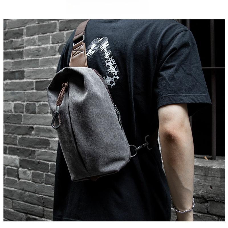 Men Canvas Chest Bag Large Capacity Crossbody Bags Retro Shoulder Bag Casual Student Messenger Bag