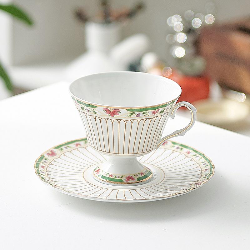 Classical Gold-plated Stripes Ceramic Cup&saucer Dining Table Coffee Cup Milk Mugs Afternoon Tea Teacup Fruit Juice Container